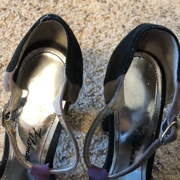 Beverly Feldman Purple and Black T-Strap Heels - Picture 8 of 11